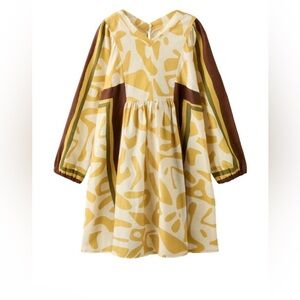 Zara Girl New Linen Long Sleeve Dress in Abstract Pattern NWOT size 11/12Y